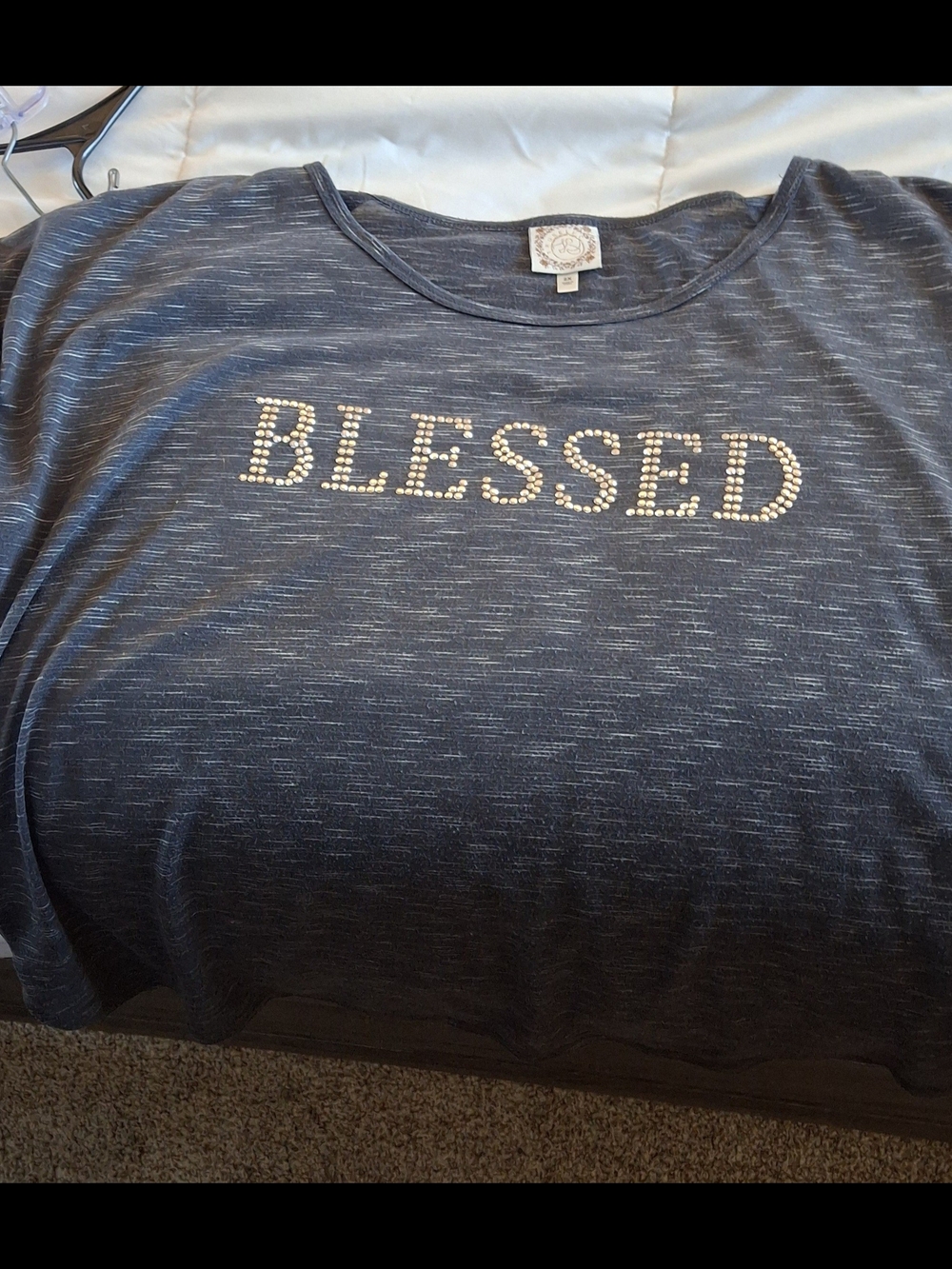 RD Style Heathered Navy Short Sleeve Tee with Gold Logo Tag